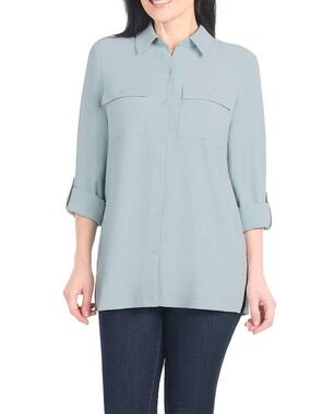 Hilary Radley Light Blue Button-Front